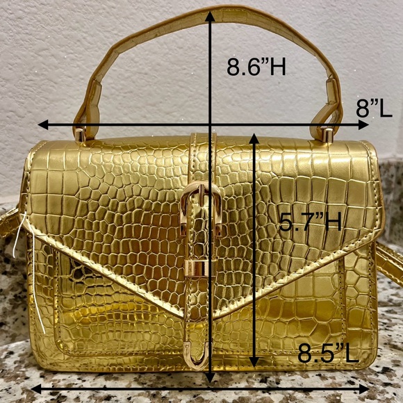 Gold Metallic Croc Embossed Purse NWOT - Picture 8 of 15